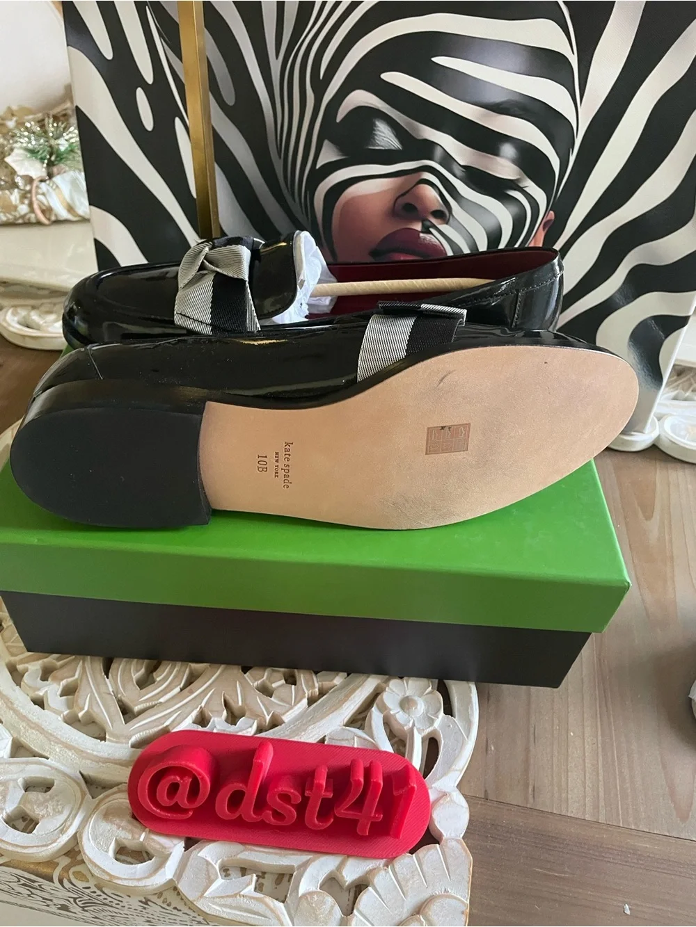 kate spade Black Patent Loafer with Two-Tone Bow Accent